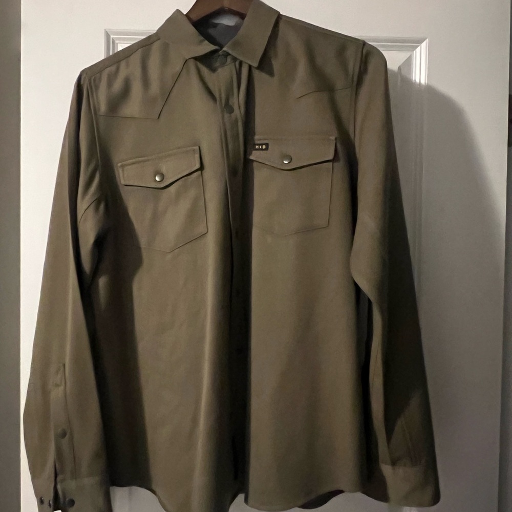 Howler BrosMen's Olive Green Snap Button-Up Jacket